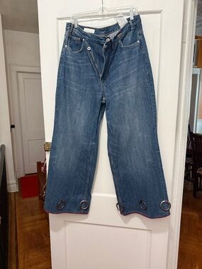 Zara Blue Wide-Leg Jeans with Hem Ring Details